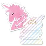 Big Dot of Happiness Rainbow Unicorn - Shaped Fill-in Invites - Magical Unicorn Baby Shower or Birthday Party Invite Cards with Envelopes - Set of 12