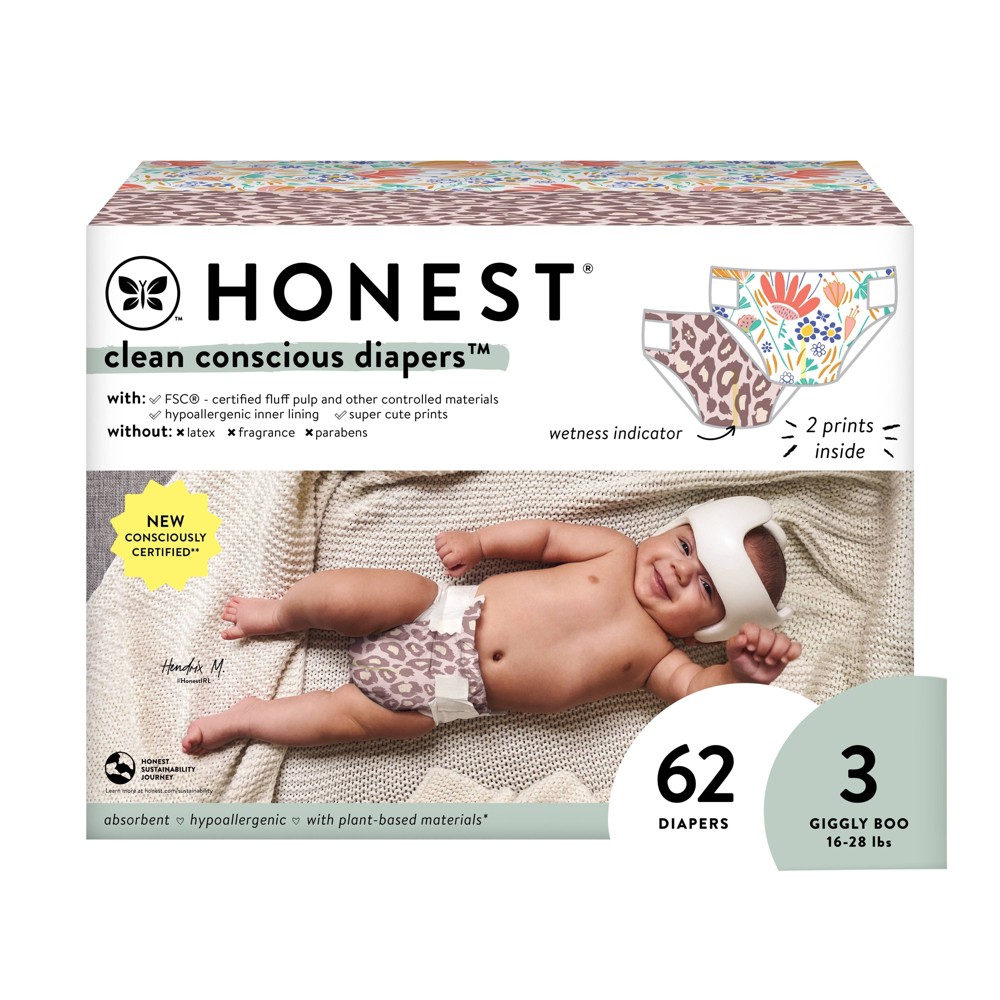 The Honest Company Clean Conscious Disposable Diapers - Flower Power & Wild Thang - Size 3 - 62ct