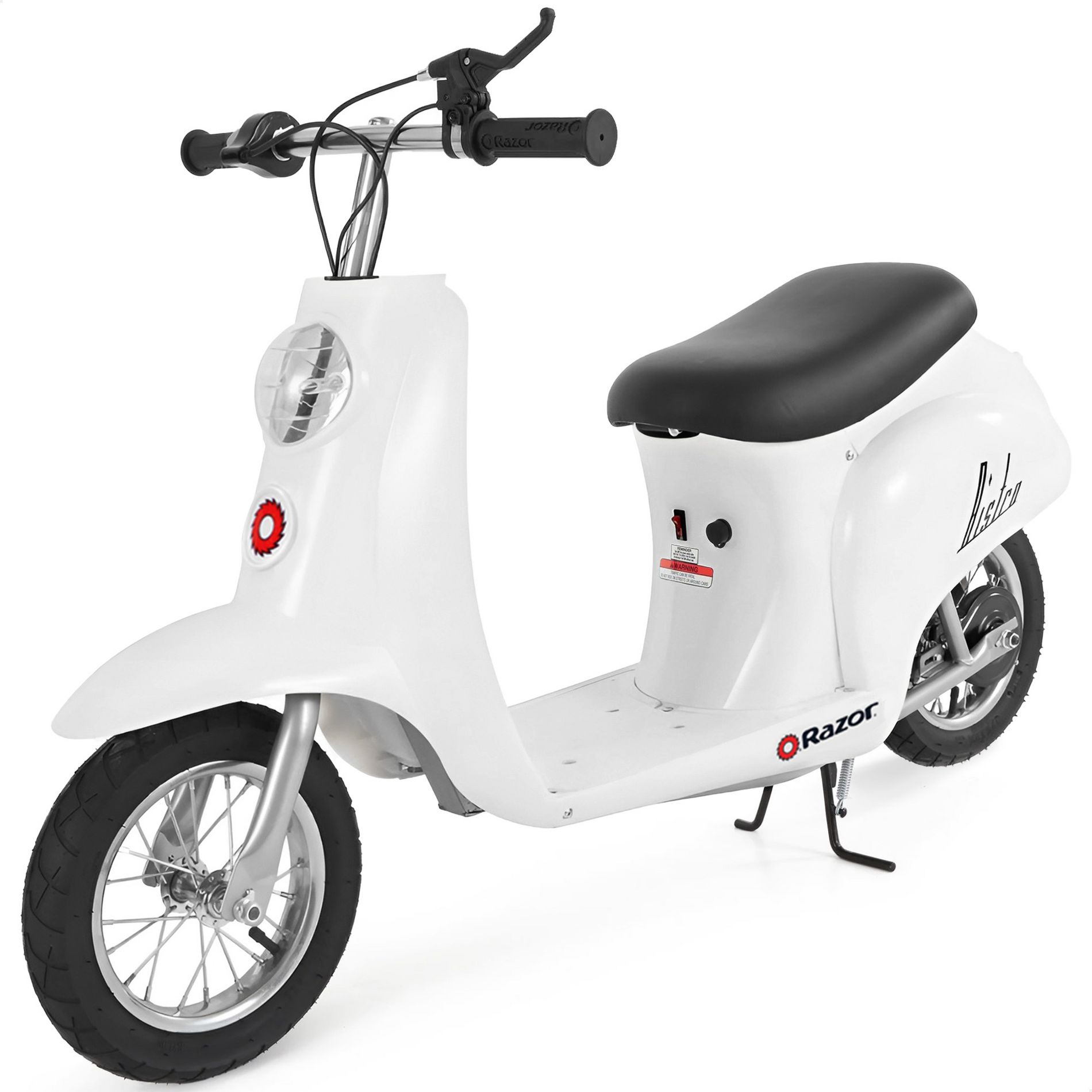 Razor Pocket Mod Electric Scooter Kid Ride-On for Age 8+, 170lb Max Weight, White – 250W Motor, Up to 15 Mph, 40-Min High Speed Run Time, Seat Storage