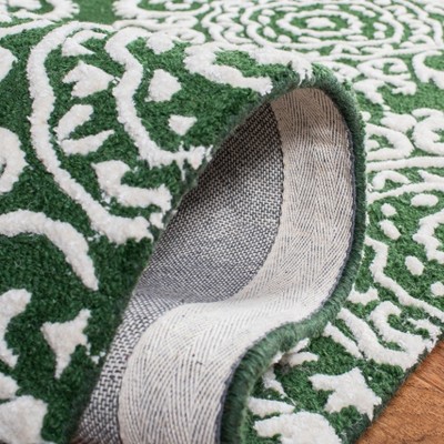 Ivory and Green Hand-Tufted Wool Square Area Rug