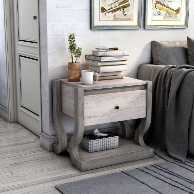 Coastal White Wood Rectangular End Table with Storage Drawer