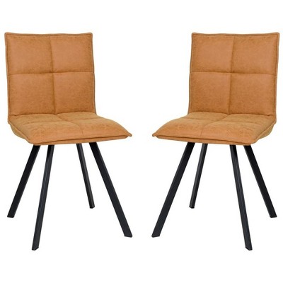 LeisureMod Wesley Modern Vegan Leather Dining Chair Set of 2 - Black Metal Legs, Durable and Easy to Clean, Perfect for Dining Rooms, Light Brown