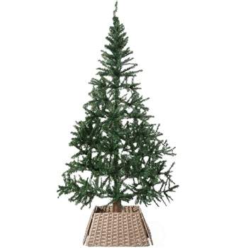 Gardenised Foldable Christmas Tree Skirt Collar Basket, Ring Base Stand Cover, Rattan Plastic, Grey
