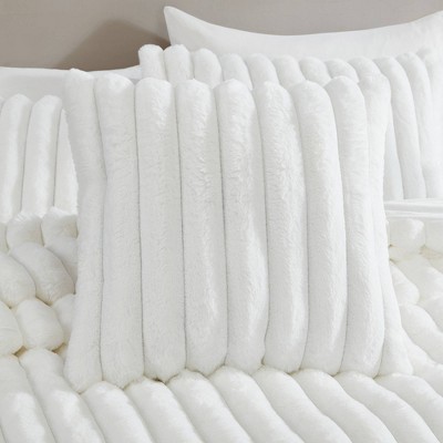 King White Faux Fur Reversible Comforter Set