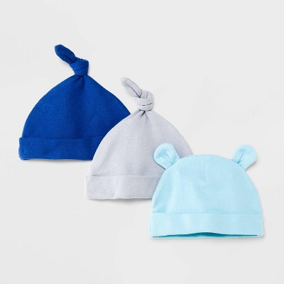 Baby Boys' 3pk Basic Hat - Cloud Island™ Navy Blue Newborn