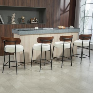 DYHOME 24 Inches Counter Height Bar Stools with Boucle Fabric Upholstered Pad Wood Back, for Kitchen Island, Cafe, Set of 4 - 1 of 4