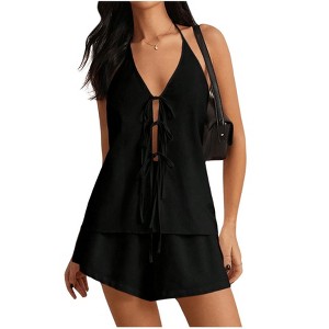 Women's Backless Halter Sleeveless Top and Shorts Set - 1 of 4