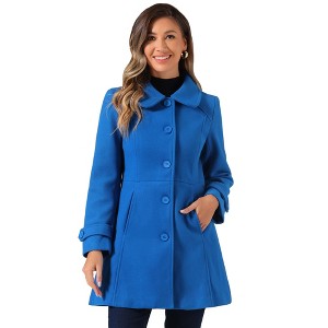 Allegra K Women's Peter Pan Collar Single Breasted Outwear Winter Buttoned Long Coat - 1 of 4