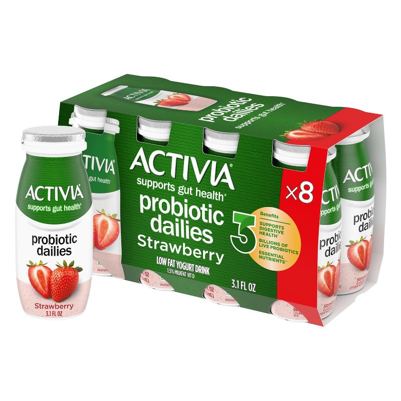 Activia Probiotic Dailies Strawberry Yogurt Drink - 8ct/3.1 fl oz Bottles, 1 of 18