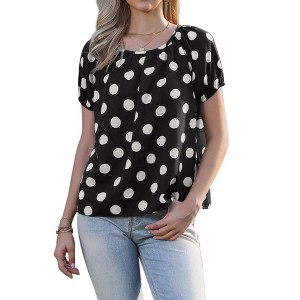 INSPIRE CHIC Women's Polka Dots Short Sleeve Crew Neck Summer Casual Lightweight Blouses - 1 of 4