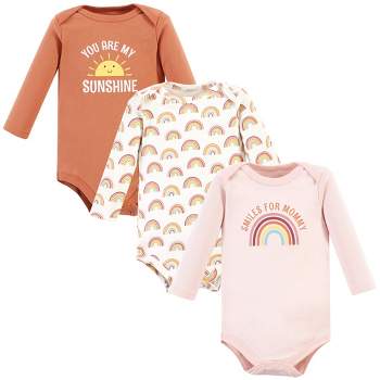 Hudson Baby Infant Girl Cotton Long-Sleeve Bodysuits, Sunshine Rainbows 3-Pack