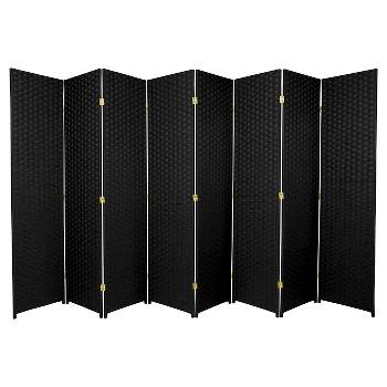 8 Panel Tall Woven Fiber Room Divider Black - Hardwood & Metal, Versatile Configuration, Ideal for Studio Apartments