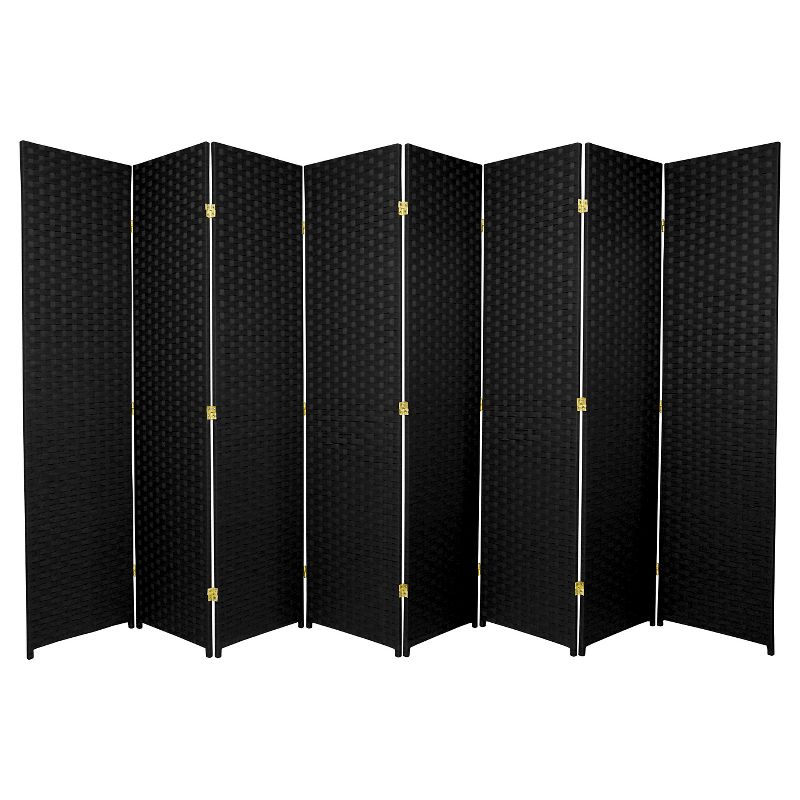 8 Panel Tall Woven Fiber Room Divider Black - Hardwood & Metal, Versatile Configuration, Ideal for Studio Apartments, 1 of 3