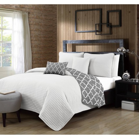 Avondale Manor Geneva Home Fashions Queen 5pc Avondale Manor Griffin Quilt & Sham Set White: Microfiber Coverlet, Bedding Ensemble