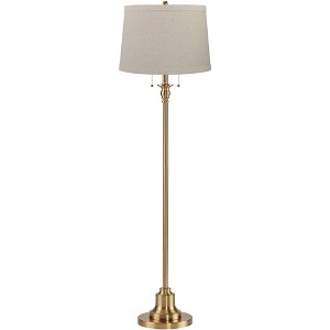 360 Lighting 360 :ighting Dyna 58" Antique Brass Taupe Burlap Shade Floor Lamp - 1 of 4