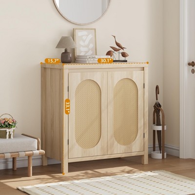 Natural Rattan and MDF Wood Sideboard Buffet Cabinet with Doors