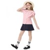 Girls Button Down Tops Peter Pan Collar Short Sleeve Blouse with Ruffled Trim Puff-sleeve Tops Butterfly Collar Shirts for Girls - Pink,3-4T - 3 of 4