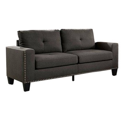 Fabric Upholstered Sofa with Track Arms and Nailhead Trim Dark Gray - Benzara