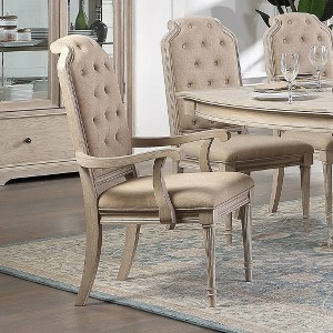 Acme Furniture Wynsor Dining Chairs Arm Chair Fabric/Vintage Bone White Finish - 1 of 4