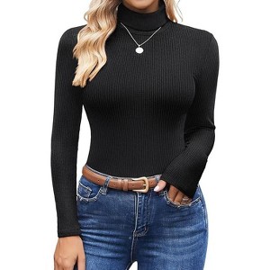 Ekouaer Women's Turtleneck Tops Ribbed Pullover Sweater Long Sleeves Shirts Midweight Thermal Underwear Blouse - 1 of 4