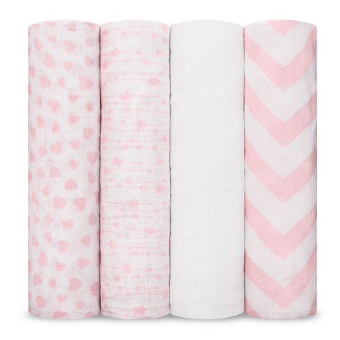  HGHG 4 Pack Bamboo Muslin Swaddle Blankets, Premium Receiving  Blanket