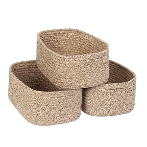 Aoibox Woven Cotton Rope Basket Brown 11.8x7.9x4.7 Small Decorative Storage Bin for Shelves Nursery Closet Towels - 1 of 4