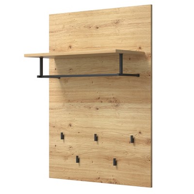 Costway Wall Mounted Clothes Rack Shelf Coat Hat Hanger w/ 5 Hooks & Hanging Rod