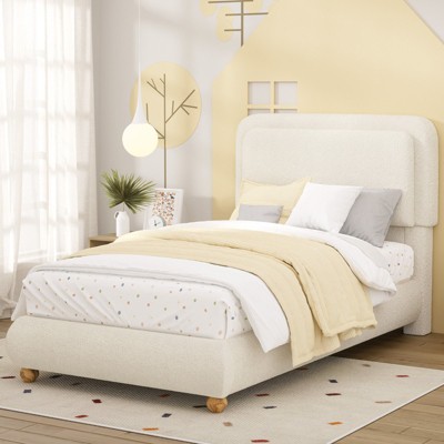 Brafabhome Boucle Cloud Upholstered Twin Size Bed Frame with Round Corners Headboard and Thickened Footboard for Kids, No Box Spring Required