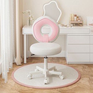 Pinmoco Vanity Chair Adjustable Chair, PU Swivel Ergonomic Desk Chair with 5-Wheels Base - 1 of 4