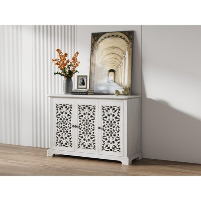 Antique Sideboard Storage Cabinet - Vintage Accent Cabinet with 3 Carved Doors, Buffet Server for Kitchen, Dining Room
