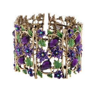 Alilang Vintage-Inspired Floral Filigree Cuff Bracelet with Multicolor Crystal and Enamel Accents - 1 of 3