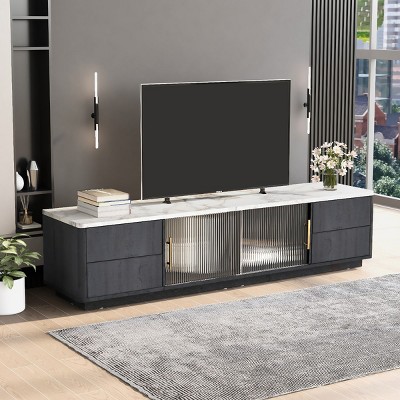 KTMBDW Modern TV Stand for 70'' TV with 4 Drawers,Media Console Table,Entertainment Center with Large Storage Cabinet for Living Room,Bedroom,Black