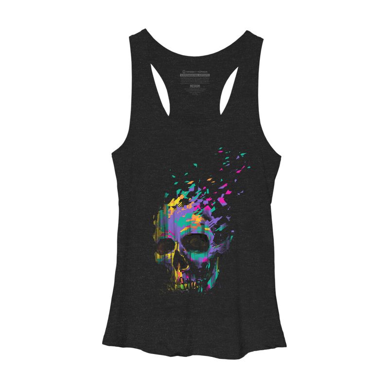 Women's Design By Humans Defragged Colorful Skull By DBHOriginals Racerback Tank Top, 1 of 3