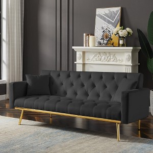 BLACK Convertible Folding Futon Sofa Bed , Sleeper Sofa Couch for Compact Living Space. - 1 of 4