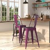 Merrick Lane 24" Metal Indoor-Outdoor Counter Stool with Vertical Slat Back and Integrated Footrest - 2 of 4
