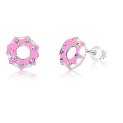 Chanteur Hypoallergenic Kids Jewelry Accessories Dounut Pink CZ White Gold Palladium Plating Stud Earrings Surgical Titanium Posts