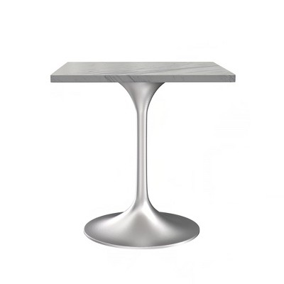 LeisureMod Verve 27" Square Dining Table - Modern Resin Top with Brushed Chrome Pedestal Base Accent Side Table for Contemporary Kitchen and Home