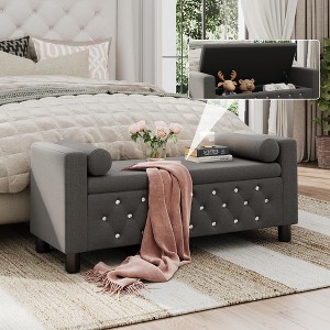 55" Storage Bench Ottoman, Linen Upholstered End of Bed Bench - 1 of 4