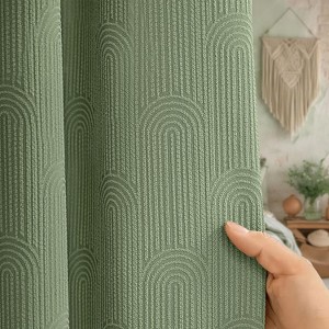 Aoibox Sage Green Bohemian Shower Curtain with Cotton Fabric Touch, Mid Century Boho Minimalist Arch Design for Bathroom - 1 of 4