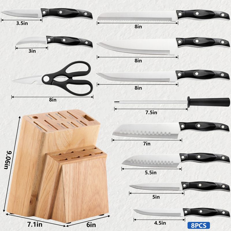 SKONYON 19-Piece Knife Set Premium Stainless Steel Cutlery Set with Wooden Block for Storage, 4 of 10
