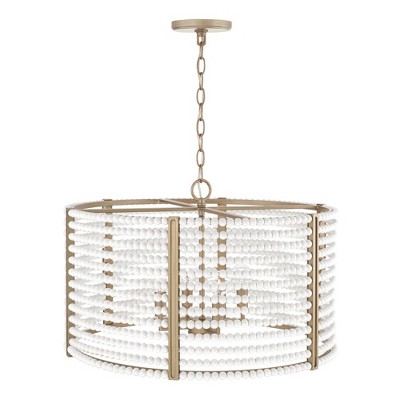 Brynn 4-Light Aged Brass Drum Pendant with White Beads