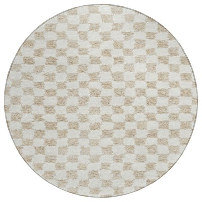 HomeRoots 8' Beige And Ivory Round Geometric Washable Indoor Outdoor Area Rug