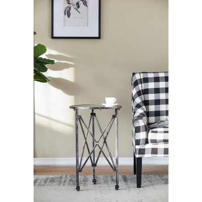 Antique Silver Round Metal and Glass Side Table