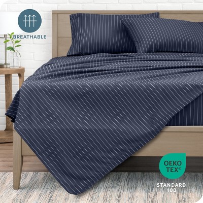Midnight Pinstripe Queen Microfiber Deep Pocket Sheet Set