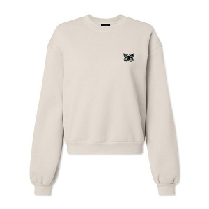 Dalix Butterfly Embroidered Fleece Relaxed Boxy Fit Long Sleeve Crewneck Sweatshirt Womens - 1 of 4