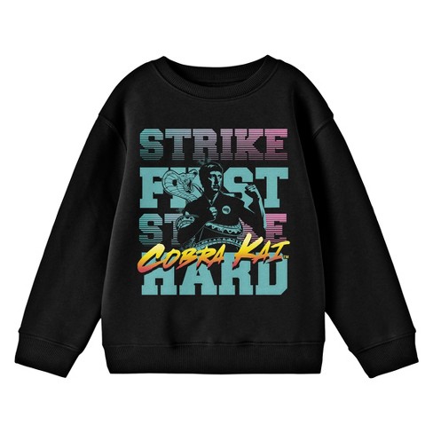 Cobra Kai Strike First Strike Hard Crew Neck Long Sleeve Youth Black Tee Target