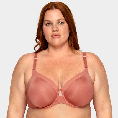 Curvy Couture Women's Sheer Mesh Plunge T-shirt Bra Sun Kissed Coral 42ddd  : Target