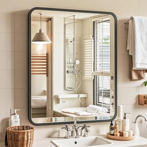 Square Bathroom Mirror for Over Sink, Modern Metal Frame Shatterproof Wall Mirror - 1 of 4