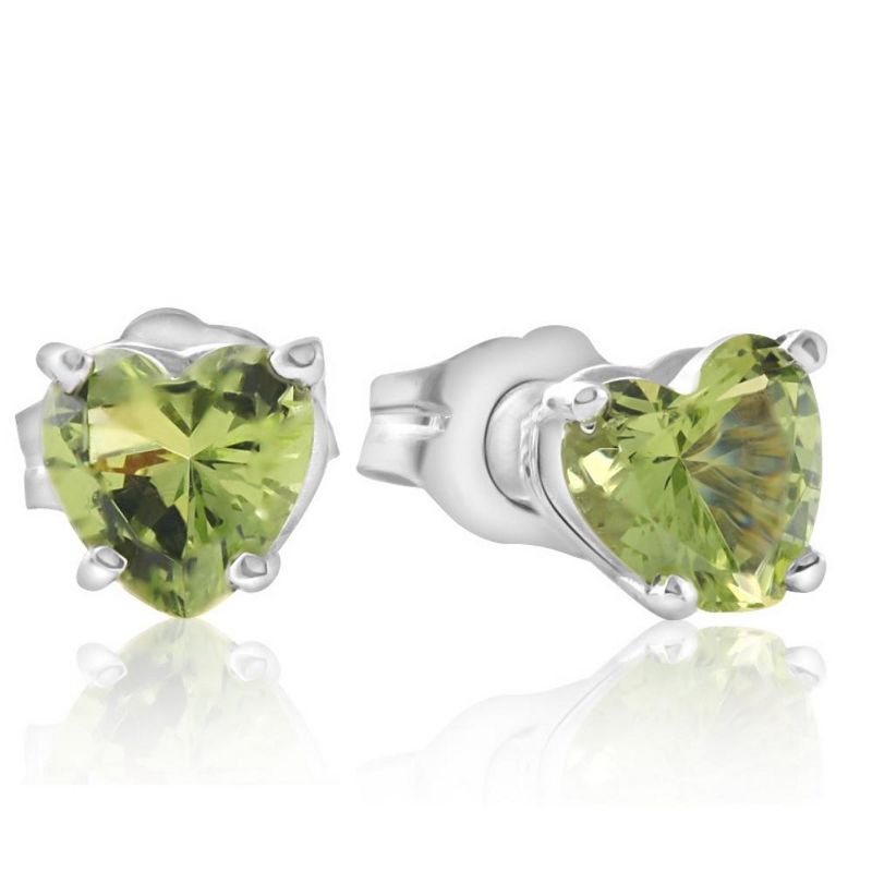 Pompeii3 1ct Heart Shape Peridot Studs Solid 14K White Gold, 4 of 6
