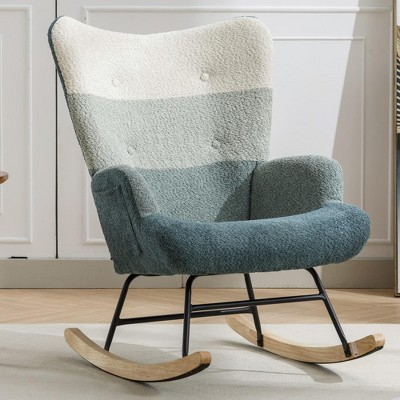 NicBex Modern Patchwork Accent Chair,Teddy Upholstered Rocking Chair with Pocket for Living Room,Bedroom,Studio,Green+Beige
